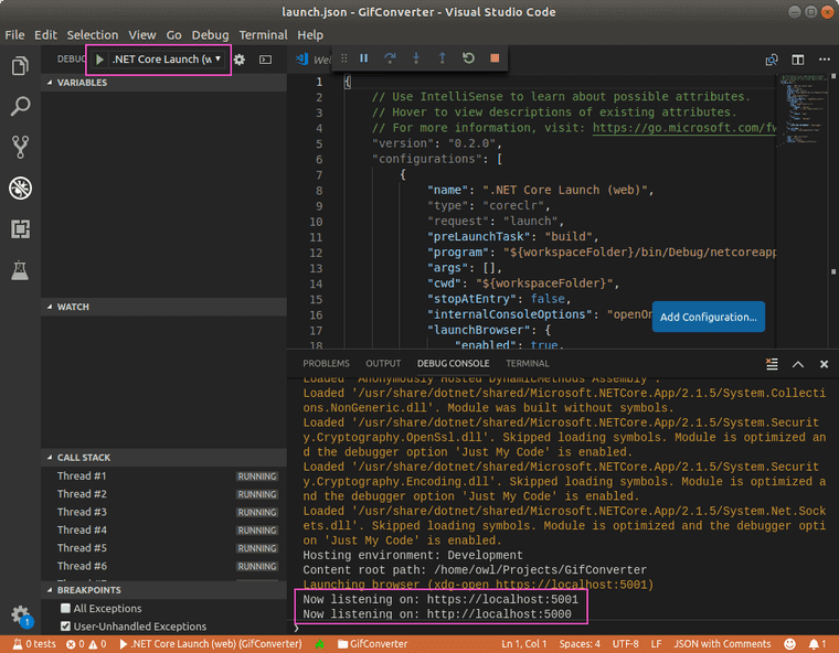 VS Code debugging on Ubuntu Linux