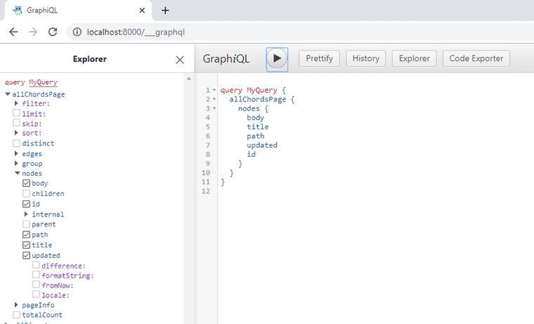The AllChordsPage type is now available in GraphQL explorer